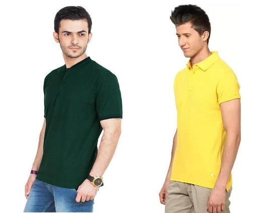 Poly Cotton Solid Half Sleeves Mens Polo T-Shirt (Pack of 2)