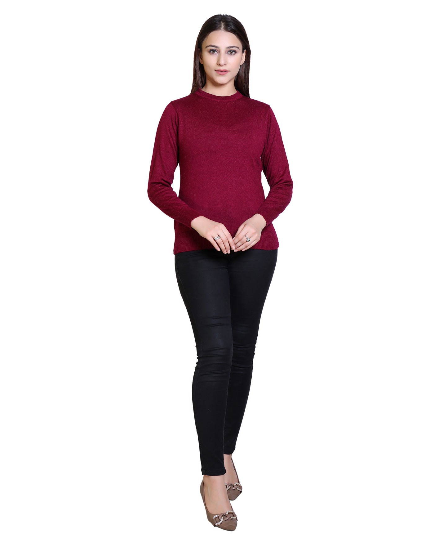 Women's Solid Woolen Full Sleeves Sweater