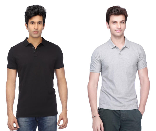 Poly Cotton Solid Half Sleeves Mens Polo T-shirt (Pack of 2)