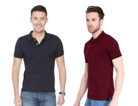 Poly Cotton Solid Half Sleeves Mens Polo T-shirt (Pack of 2)